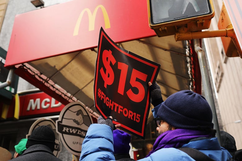 Protesters with Fight for $15.